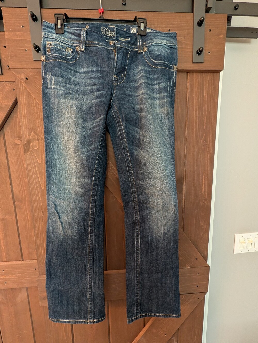 Miss Me Blue Bootcut Jeans with Embellished Wing Pockets - Picture 3 of 3